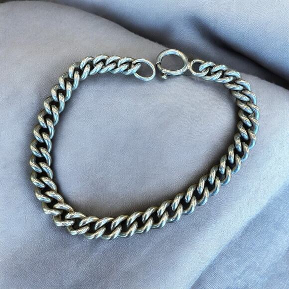 Vtg Antique Kollmar & Jourdan Curb Chain Silver Tone Starter Charm Bracelet - Picture 1 of 6